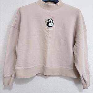 Panda Bear Graphic Beige Sweatshirt Womens M Cute Kawaii Casual Cozy Cottagecore